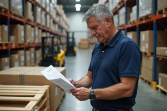 Responsable logistique examinant un manifeste d'expédition devant une palette incomplète dans un entrepôt, illustrant les erreurs de chargement LCL coûteuses