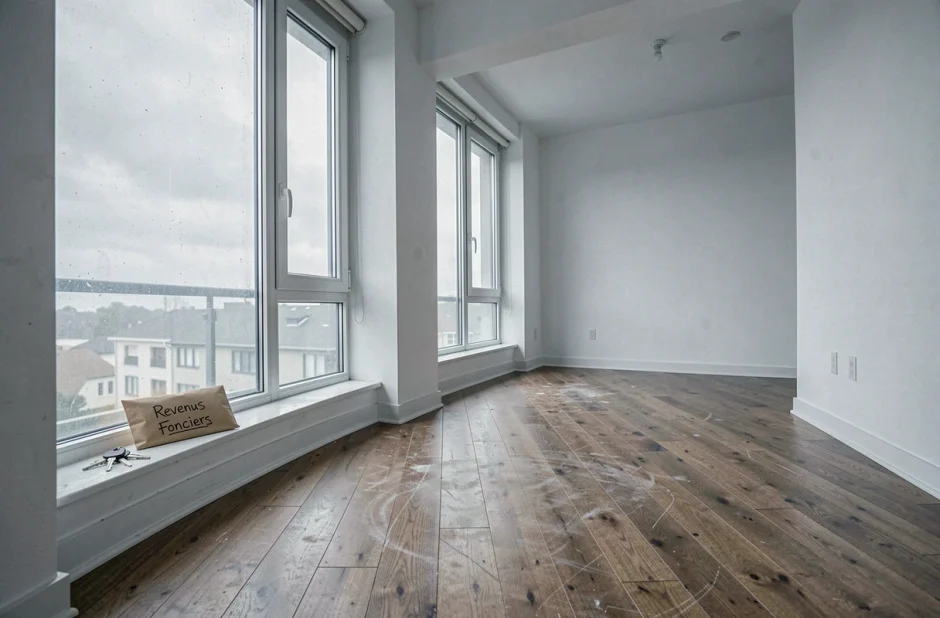 Appartement vacant avec enveloppe de documents fiscaux sur le rebord de fenêtre