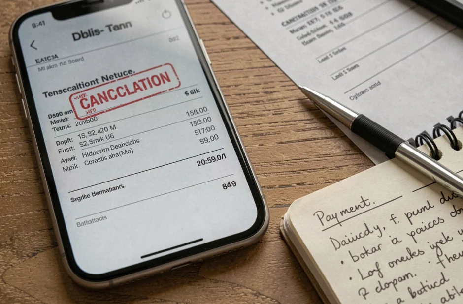 Téléphone et facture Free Mobile posés sur un bureau avec notice de résiliation