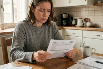 Femme consultant sa facture Free Mobile après résiliation à la maison
