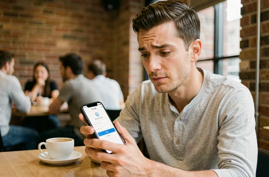 Homme récupérant son mot de passe oublié sur l'application mobile Cyberplus Banque Populaire