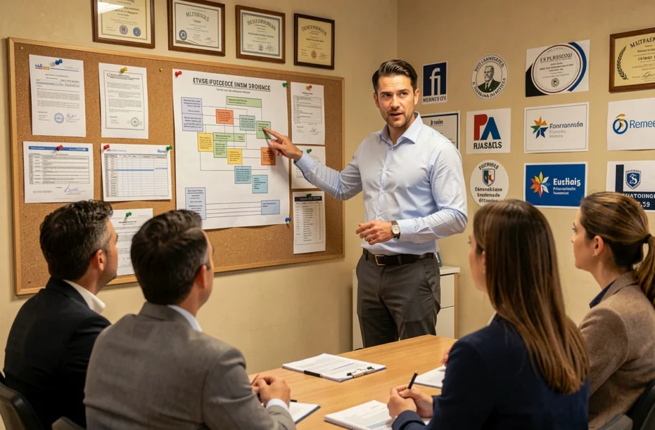 Courtier ACC Conseil Courtage 360 présentant une offre multirisque à des clients en région