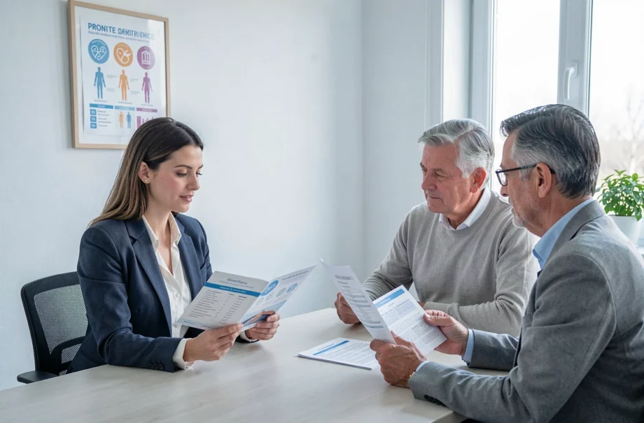 Conseillère Previo 360 en consultation prévoyance et assurance santé avec un couple