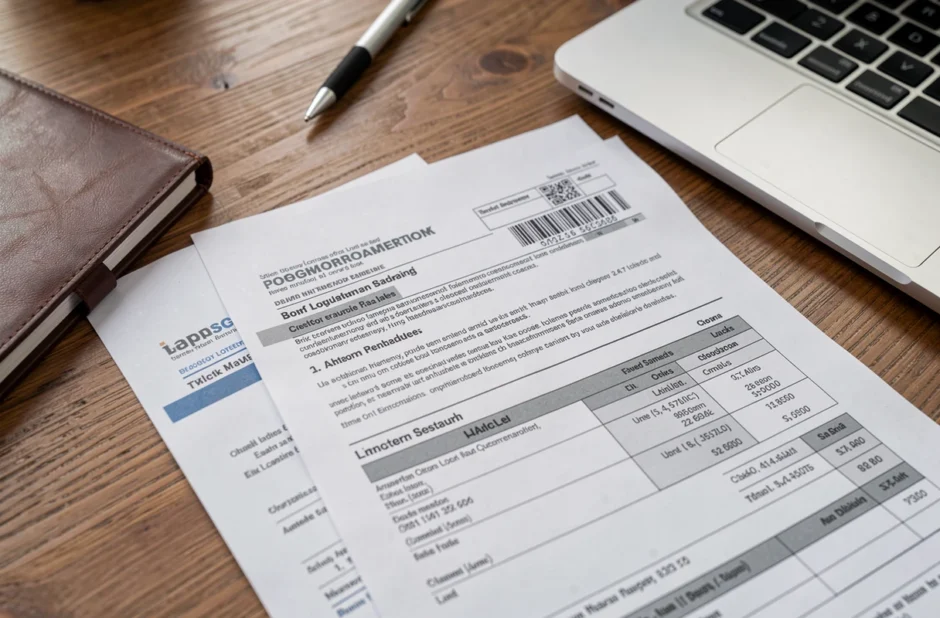 Dossier de prêt et relevés de comptes posés sur un bureau